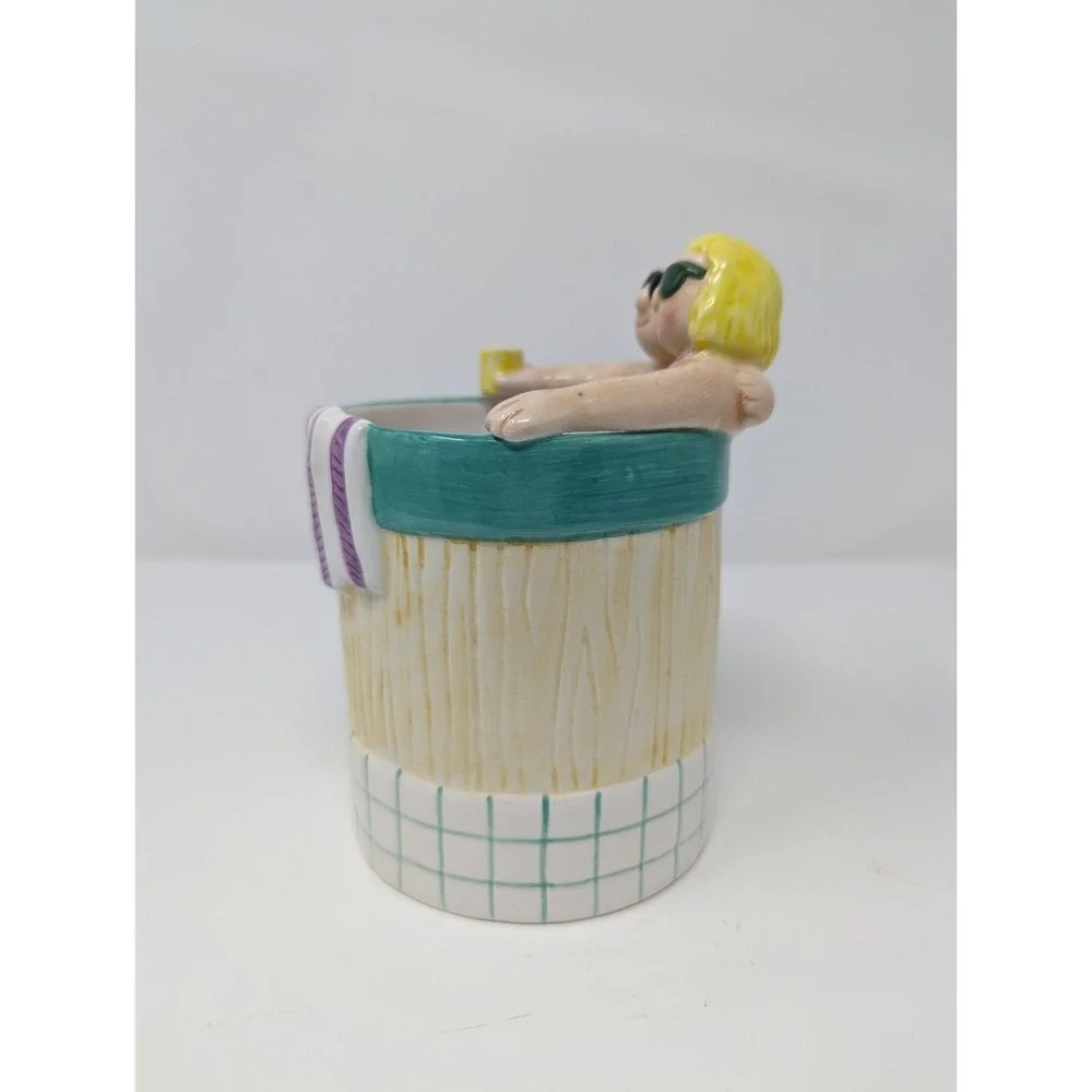 Vintage 1997 Ceramic Hot Tub Planter Hotter Tub‎ Cutlery Utensil Holder Couple
